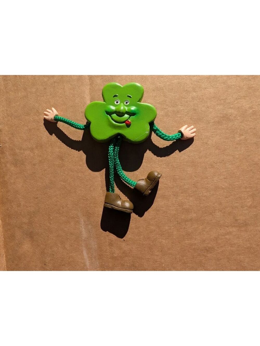 3D Shamrock Fridge Magnet Dangling Rope Arms Legs Irish St Patricks Day 4"